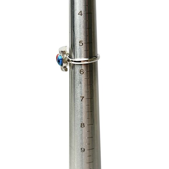 Sarah Coventry Indian Princess Ring Adjustable Red Blue Silver Tone Size 5.5 Vtg - Picture 8 of 8